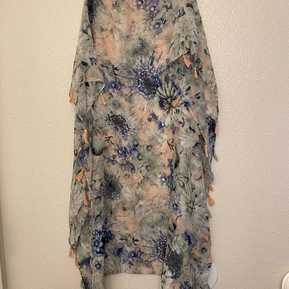 BP infinity scarf floral print lightweight gauze whimsy romantic tassels